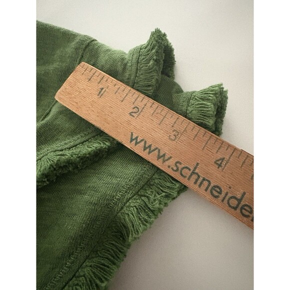Chicos Linen Top Size M Green Ruffle Flutter Sleeve Relaxed Fringe Preppy Forest - Picture 14 of 16